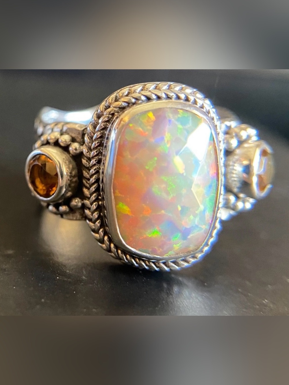 Sarda Peaches and Cream Opal Sterling Silver Ring Sz 8